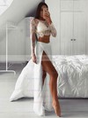 Lace Satin Scoop Neck A-line Floor-length Split Front Prom Dresses #LDB020107441