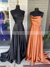 Silk-like Satin Cowl Neck A-line Sweep Train Split Front Prom Dresses #LDB020107442