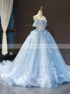 Tulle Off-the-shoulder Ball Gown Sweep Train Flower(s) Prom Dresses #LDB020107457