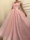 Organza Off-the-shoulder Ball Gown Sweep Train Bow Prom Dresses #LDB020107464