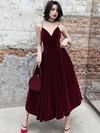 Velvet V-neck A-line Tea-length Prom Dresses #LDB020107468