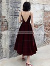 Velvet V-neck A-line Tea-length Prom Dresses #LDB020107468