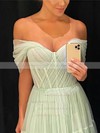 Tulle Off-the-shoulder A-line Sweep Train Prom Dresses #LDB020107471