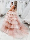 Tulle Strapless Ball Gown Sweep Train Tiered Prom Dresses #LDB020107476