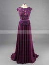 Purple Scoop Neck Beautiful Appliques Lace Cap Straps Chiffon Long Prom Dresses #LDB02016789