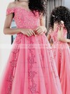 Tulle Off-the-shoulder A-line Sweep Train Beading Prom Dresses #LDB020107484