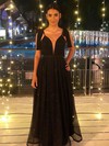 Glitter V-neck A-line Floor-length Prom Dresses #LDB020107535