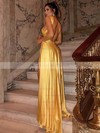 Silk-like Satin V-neck A-line Sweep Train Split Front Prom Dresses #LDB020107536