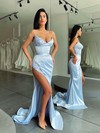 Silk-like Satin Strapless Sheath/Column Sweep Train Split Front Prom Dresses #LDB020107542
