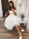 Tulle Off-the-shoulder A-line Tea-length Prom Dresses #LDB020107583
