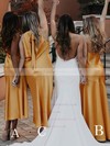 Silk-like Satin V-neck A-line Ankle-length Bridesmaid Dresses #LDB01014157