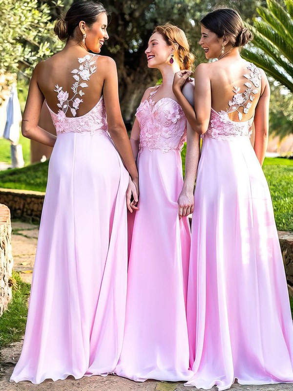 Silk-like Satin One Shoulder A-line Sweep Train Appliques Lace Bridesmaid Dresses #LDB01014180