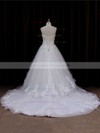 Chapel Train Sweetheart Flower(s) Lace-up Ivory Tulle Wedding Dresses #LDB00021633