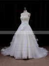 Chapel Train Sweetheart Flower(s) Lace-up Ivory Tulle Wedding Dresses #LDB00021633