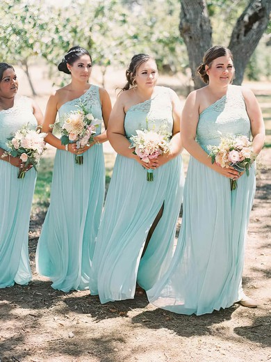 Chiffon One Shoulder A-line Floor-length Appliques Lace Bridesmaid Dresses #LDB01014196