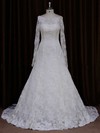 Scoop Neck Ivory Lace Beading Long Sleeve A-line Wedding Dresses #LDB00021634