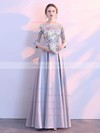 Silk-like Satin Scoop Neck A-line Floor-length Appliques Lace Bridesmaid Dresses #LDB01014207
