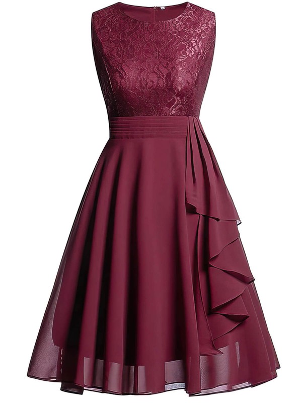 Chiffon Scoop Neck A-line Knee-length Lace Bridesmaid Dresses #LDB01014217