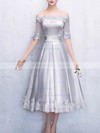 Silk-like Satin Off-the-shoulder A-line Tea-length Appliques Lace Bridesmaid Dresses #LDB01014221