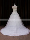 Ivory Sweetheart Tulle Lace-up Appliques Lace Court Train Wedding Dresses #LDB00021639