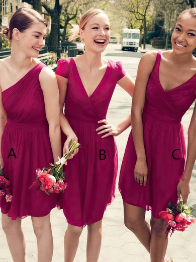 Chiffon V-neck A-line Knee-length Ruffles Bridesmaid Dresses #LDB01014232