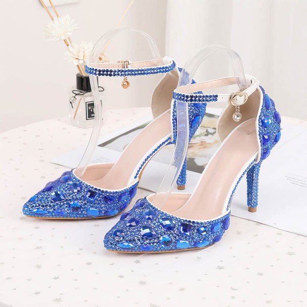 Women's Closed Toe Stiletto Heel PVC Rhinestone Wedding Shoes #LDB03030950