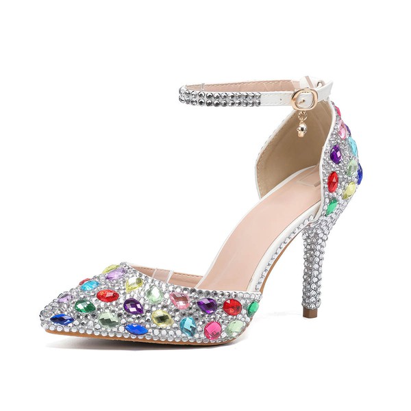 Women's Closed Toe Stiletto Heel PVC Rhinestone Wedding Shoes #LDB03030951