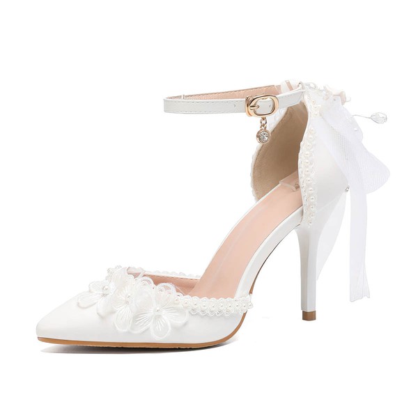 Women's Closed Toe Stiletto Heel PVC Rhinestone Wedding Shoes #LDB03030953