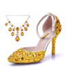 Women's Closed Toe Stiletto Heel PVC Rhinestone Wedding Shoes #LDB03030959