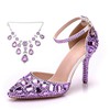 Women's Closed Toe Stiletto Heel PVC Rhinestone Wedding Shoes #LDB03030963