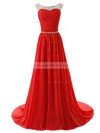 Red Pleats Chiffon Tulle Scoop Neck with Beading Gorgeous Prom Dress #LDB02016795