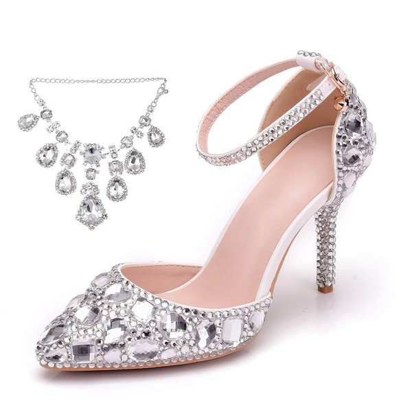 Women's Closed Toe Stiletto Heel PVC Rhinestone Wedding Shoes #LDB03030965