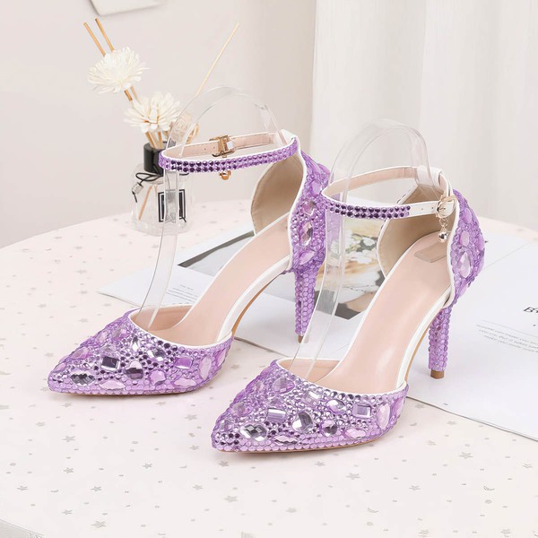 Women's Closed Toe Stiletto Heel PVC Rhinestone Wedding Shoes