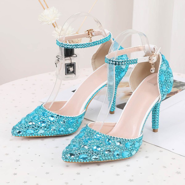 Women's Closed Toe Stiletto Heel PVC Rhinestone Wedding Shoes #LDB03030976