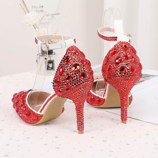 Women's Closed Toe Stiletto Heel PVC Rhinestone Wedding Shoes #LDB03030981