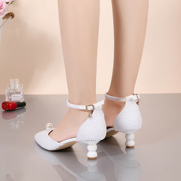 Women's Closed Toe Kitten Heel PVC Buckle Wedding Shoes #LDB03030984