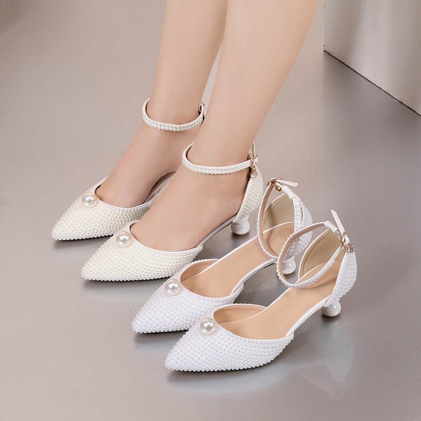 Women's Closed Toe Kitten Heel PVC Buckle Wedding Shoes #LDB03030984