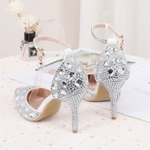 Women's Closed Toe Stiletto Heel PVC Rhinestone Wedding Shoes #LDB03030985
