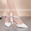 Women's Closed Toe Kitten Heel PVC Buckle Wedding Shoes #LDB03030986
