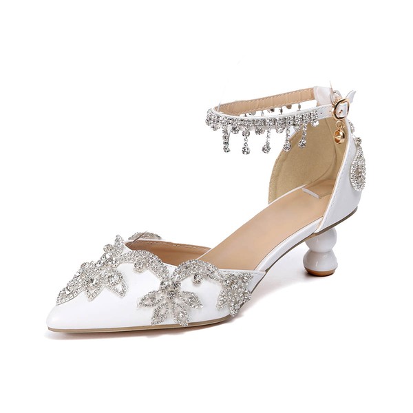 Women's Closed Toe Kitten Heel PVC Rhinestone Wedding Shoes #LDB03030988