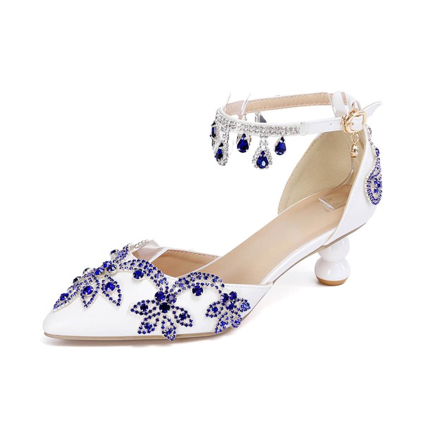 Women's Closed Toe Kitten Heel PVC Rhinestone Wedding Shoes #LDB03030990