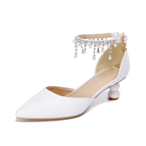 Women's Closed Toe Kitten Heel PVC Rhinestone Wedding Shoes #LDB03030991