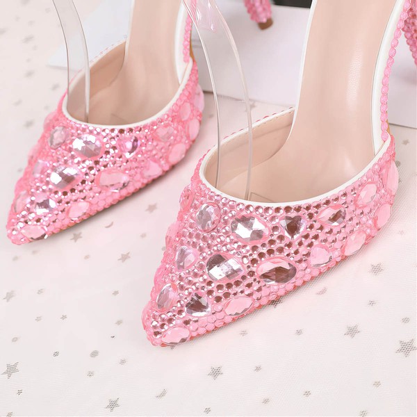 Women's Closed Toe Stiletto Heel PVC Rhinestone Wedding Shoes #LDB03030993