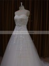 Discounted A-line Tulle Court Train Appliques Lace Ivory Wedding Dresses #LDB00021643
