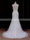 Sweet Trumpet/Mermaid Appliques Lace Scoop Neck Ivory Tulle Wedding Dresses #LDB00021647