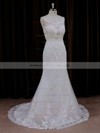 Sweet Trumpet/Mermaid Appliques Lace Scoop Neck Ivory Tulle Wedding Dresses #LDB00021647
