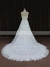 Ivory Strapless Tulle Lace-up Appliques Lace Court Train Wedding Dress #LDB00021652