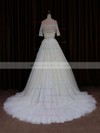 Off-the-shoulder Court Train Short Sleeve Beading Ivory Tulle Wedding Dress #LDB00021654