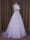 Beautiful White Tulle Sweep Train Appliques Lace Strapless Wedding Dress #LDB00021655