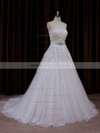 Pretty Strapless Court Train Appliques Lace Ivory Tulle Wedding Dress #LDB00021660
